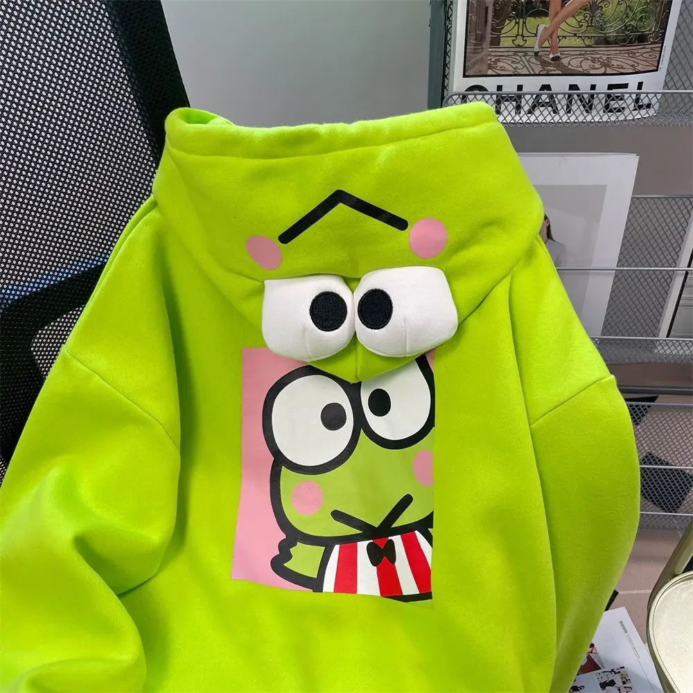 Y2K Cute Mikyo Kero Kero Keroppi Trend Clothes Green Sweatshirts Sanrio Cartoon Kawaii Women Loose Hoodies Tops Anime Pullover