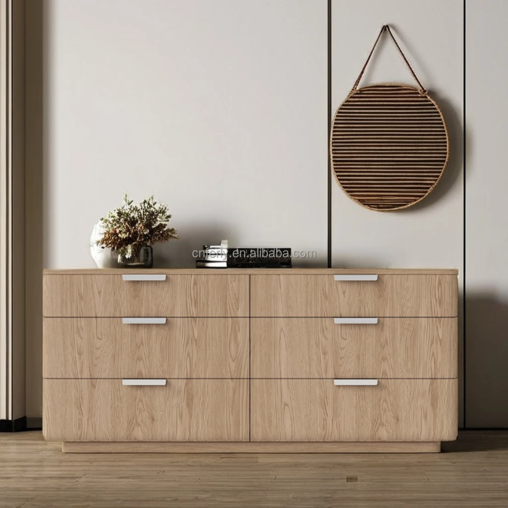

Design Solid Oak Wood 6 Drawer Dresser Cabinet With Large Storage for Bedroom Dresser for Baby