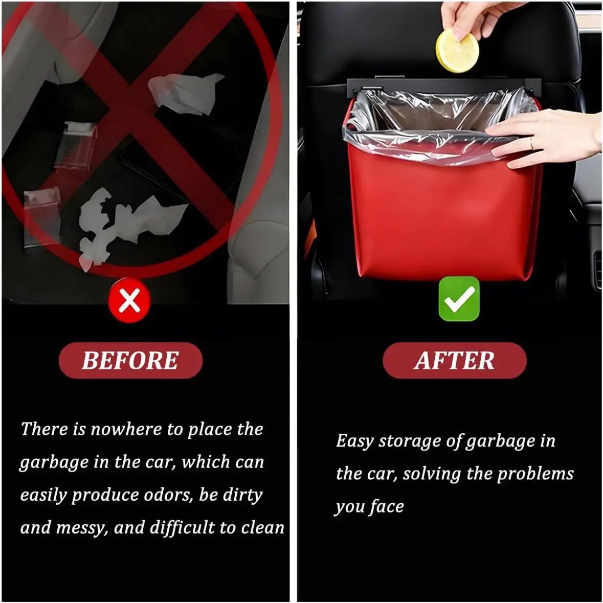 Leder-Auto-Mülleimer 1 Stück/2 Stück Auslaufsichere Magnetische Aufbewahrungstasche Sitz-Hängemüllbeutel Platzsparender Fahrzeug-Organizer – Detail 6