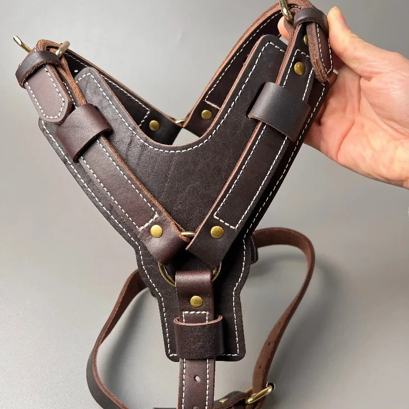 

Нагрудная шлейка для собак из натуральной кожи Y-образной формы, регулируемая, с защитой от вырывания, прочная, для крупных собак, ручной работы, из цельнозернистой кожи