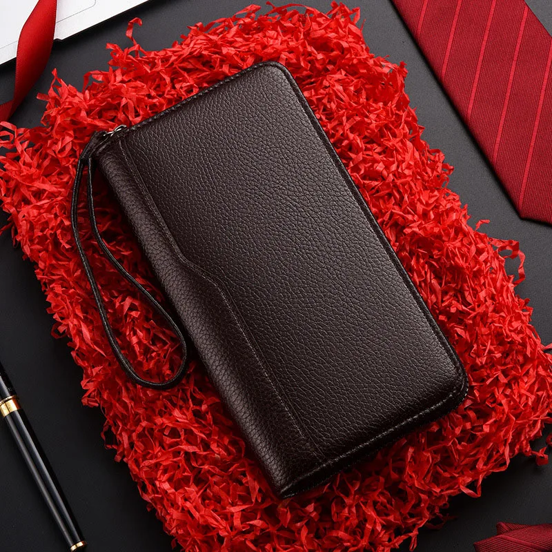 Carteras Vintage para hombre, bolso largo de cuero PU, tarjeteros de mano cerrados con cremallera, cartera práctica duradera de alta calidad