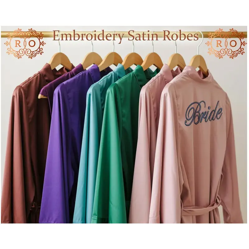 

Customized Robes Personalized Embroidered Satin Bridesmaid Bridal Monogram Dressing Gown Getting Ready Silk Bachelorette Kimonos