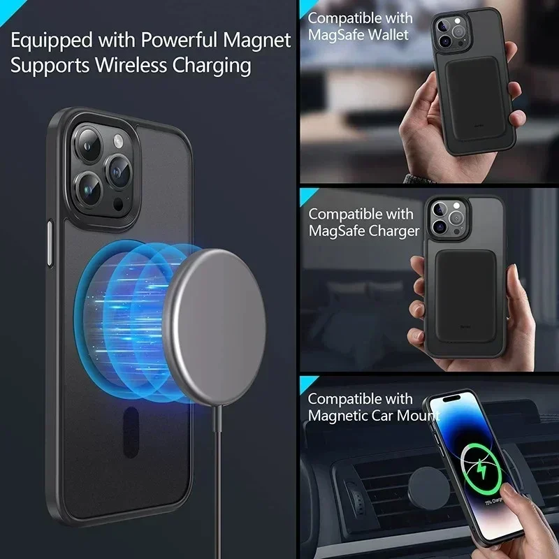 Luxury Matte Magnetic For Magsafe Translucency Case For iPhone 16 15 14 13 12 11 Pro Max 15Plus Wireless Charge Shockproof Cover