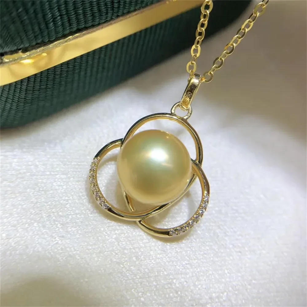 

DIY Pearl Accessories G18K Gold Pendant Empty Support Trendy Pearl Necklace Pendant Female Fit 8-9mm Round Beads G187