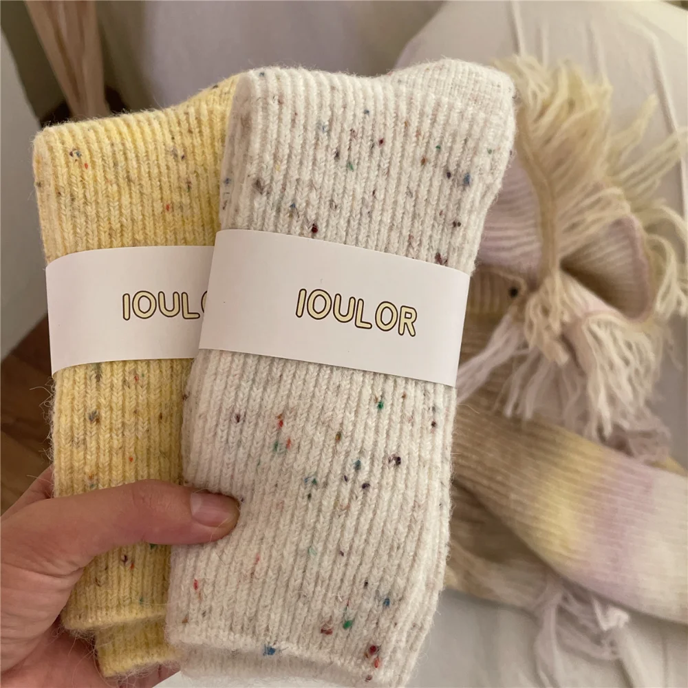 Women 13.3% Cashmere Wool Thicken Warm Women Sock Sox Winter Sock Japanese Fashion Harajuku Solid Thermal Pink Long Socks 1 Pair
