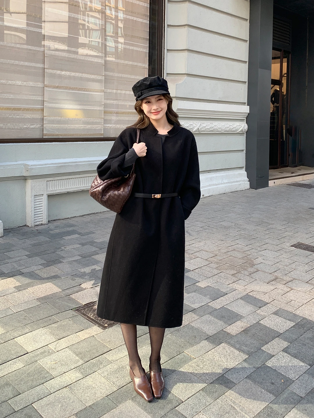 

Maven Lin mat High nce 00 Wool Double Face Coat Women's Waist Cinched Long Length Woolen Outerwear