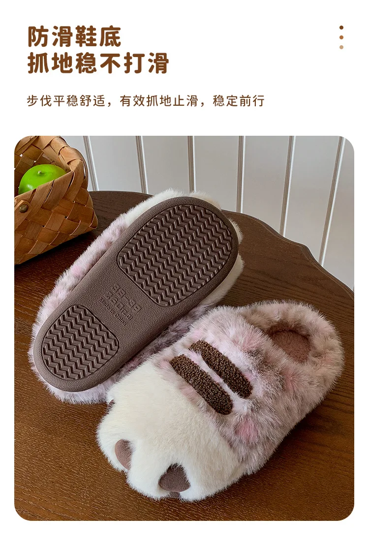 2026 Neue Leopardenmuster-Katzenhausschuhe für Damen, Designer-Tierpfoten-Hausschuhe, rutschfeste, weiche, flauschige, warme Katzenhausschuhe – Detail 8