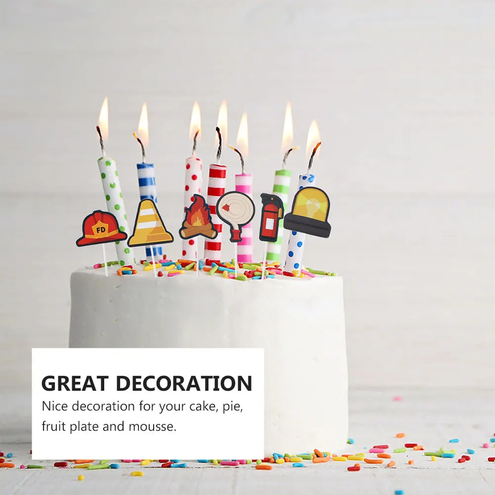

60Pcs Cake Insert Birthday Decorations Fire Control Theme Creative Dessert Toppers Cupcake Picks Party Cake Decorating Flags