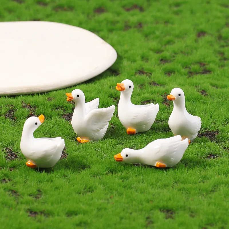 5 Piezas de Mini Patitos Blancos, Modelo de Patito, Musgo, Micropaisaje, Figura Creativa y Adorable, Miniatura Decorativa para Escritorio de Oficina