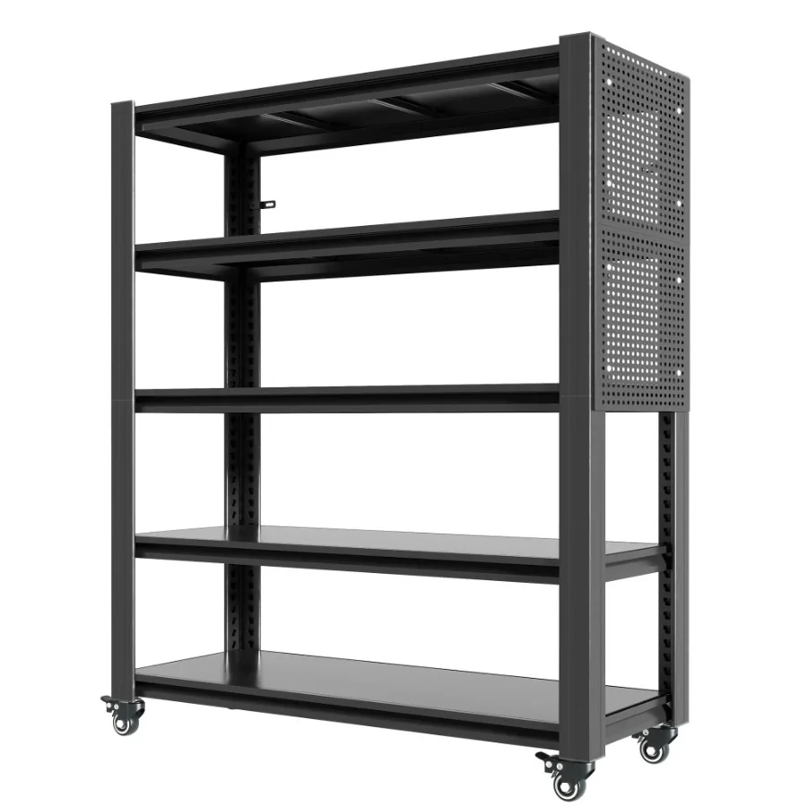78"H 5 Tier Adjustable Shelving with Pegboard and Wheel Heavy Duty Storage Shelves Metal Shelving Unit Multipurpose Shelf for W
