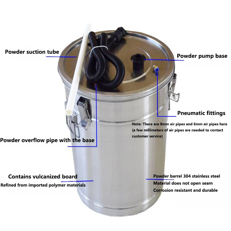 304 Electrostatic Powder Coating Hopper Experiment Mini Small Paint Powder Barrel with Injector and Fluidized Bed