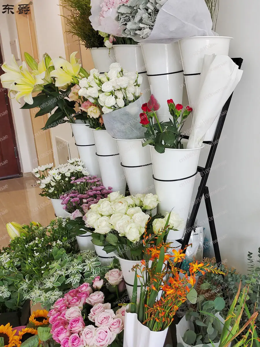 

Florist flower stand, flower display stand, shelf multi-layer ladder movable belt wheel