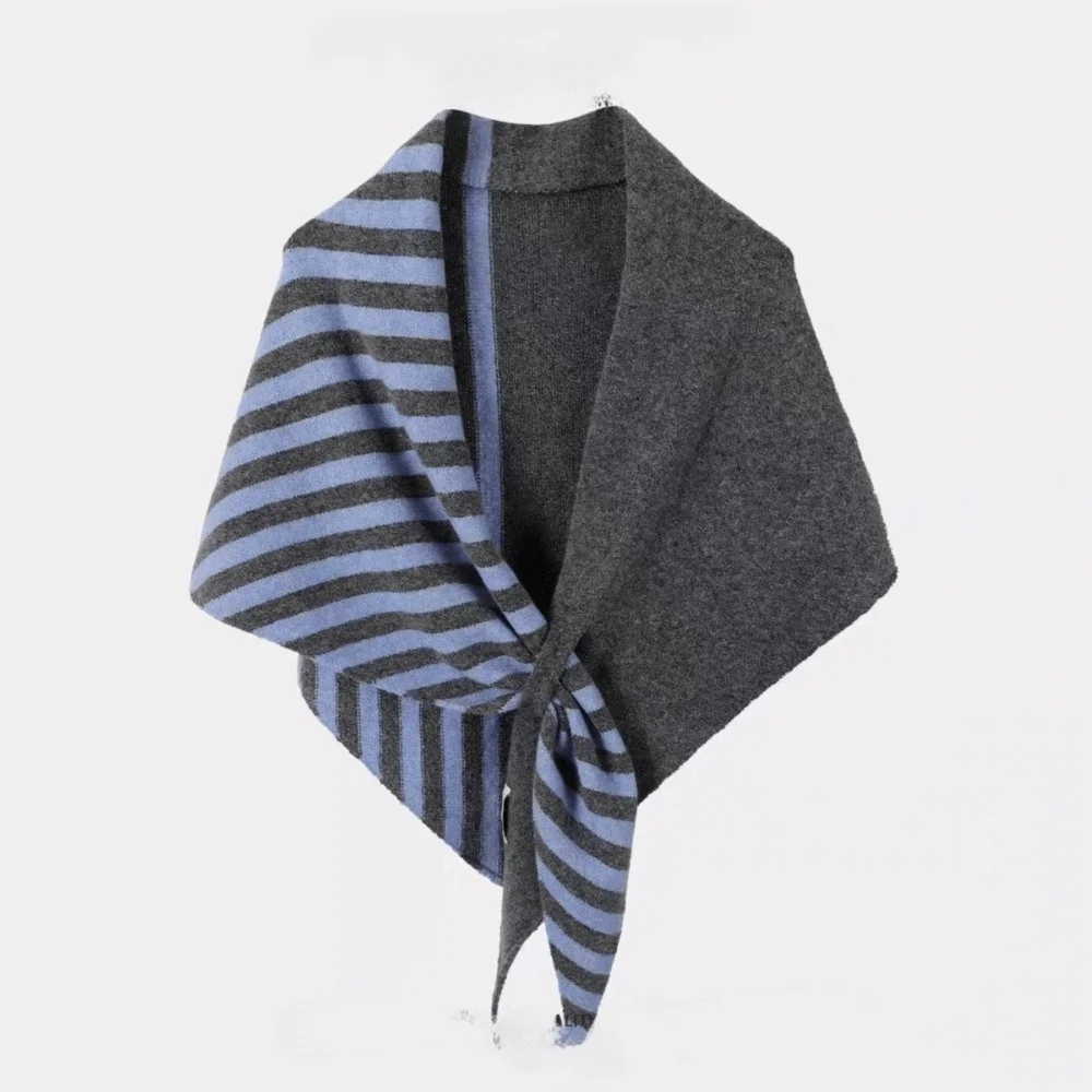 

Вязаный британский треугольный шарф в стиле ретро, теплый полосатый узор, треугольный шарф, многофункциональная мягкая шаль, зимняя накидка