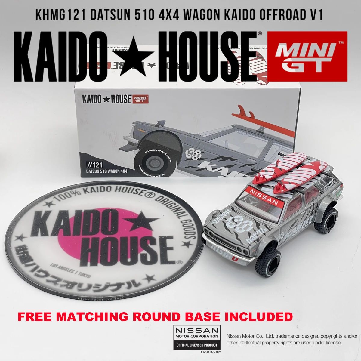 Kaido House x Mini GT 1:64 JDM Datsun 510 Street V3 510 Pro 4x4 Wagon KHMG138 KHMG161 KHMG229, modelauto met een openbare motorkap, gemaakt van metaal.