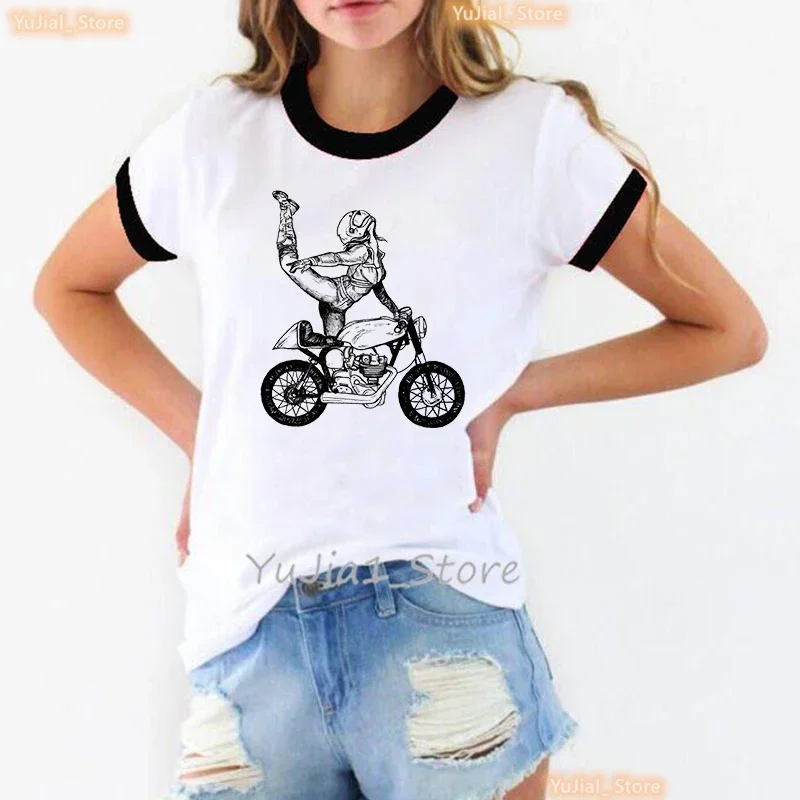 Girl Loves Motorcycle Printed T Shirt Women'S Clothing Cool Casual Pink/Green/Gray/Yellow Tshirt Femme Summer T-Shirt