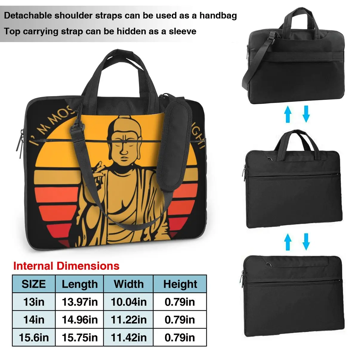 Laptop Sleeve Bag Im Mostly Peace Love And Light Waterproof Briefcase Bag Funny Buddha For Macbook Air Pro Travel Computer Pouch