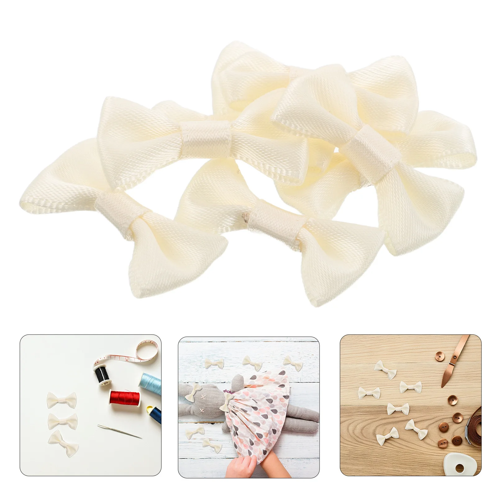 

200Pcs Small Satin Mini Ribbon Bows Polyester Fabric Decorative Bows for DIY Crafting Birthday Wedding Present Beige