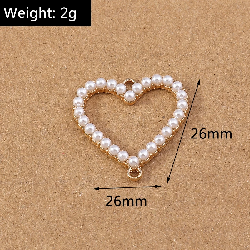 10pcs 26x26mm Pearl Love Heart Pendants Charms for Jewelry Making DIY Necklace Earrings Bracelet Accessories Supplies