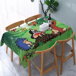 Rectangular Waterproof Oil-Proof Cute Cartoon Mole Tablecloth Backed Edge Table Cover Cartoon Krtek Little Maulwurf Table Cloth