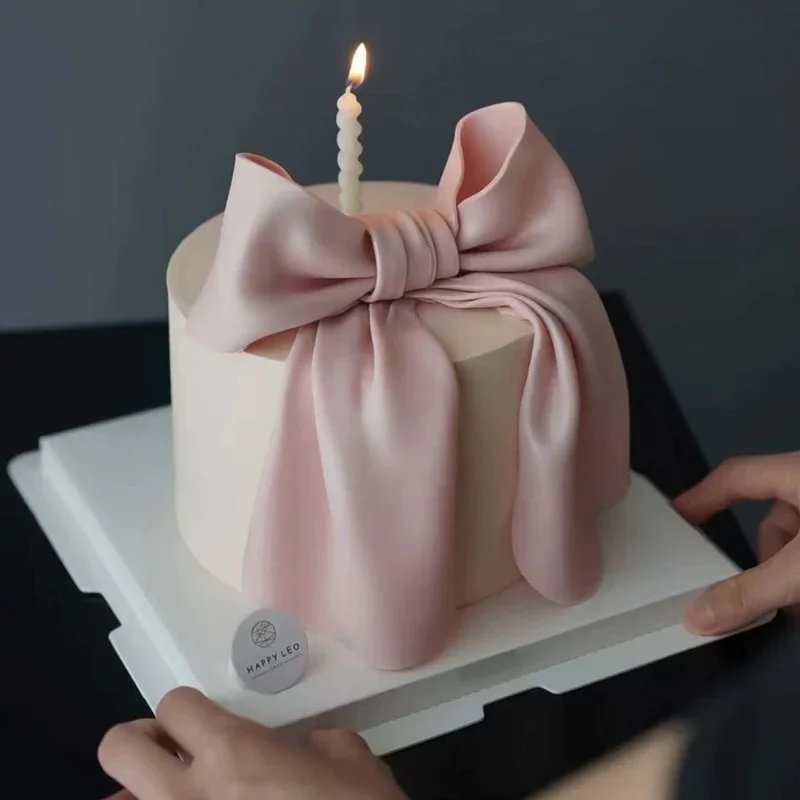 Bow Fake Birthday Cake Model Simulated Cake Mould Plastic Decoration Dessert Shop Sample Display Banquet Decor Photography Props
