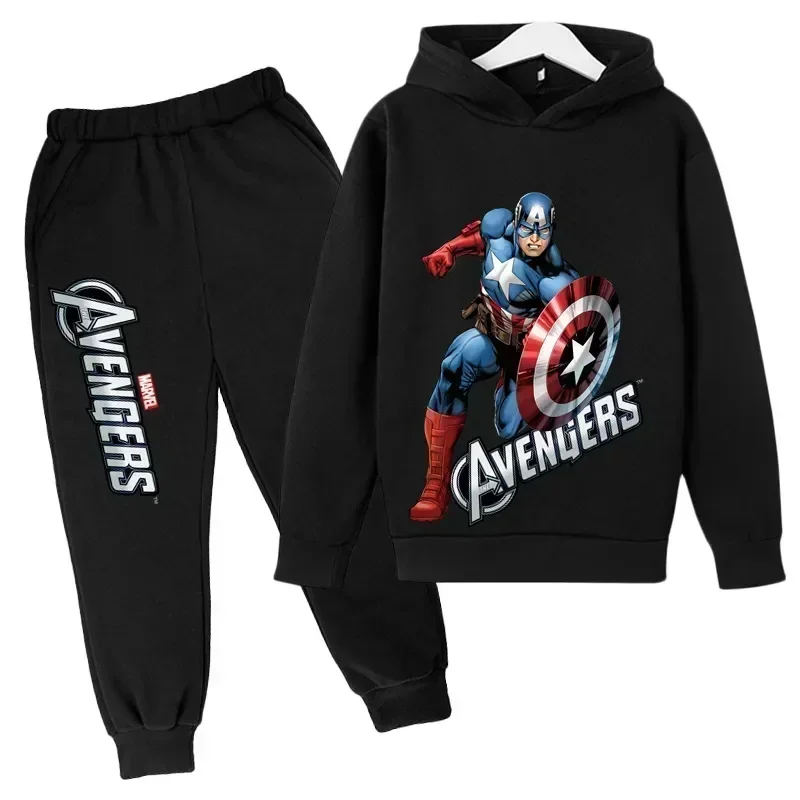 Spring Autumn Captain America Hoodie 2 pcs Set Kids Spiderman Sweatshirt Boys Clothes Girls Clothing Tops Pant Suit Tracksuits