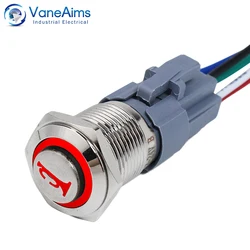 16mm Horn Button Switch 12V 24v Momentary Self-reset Push Button Car Boat Panel LED Light Metal Switch for Automotive Marine