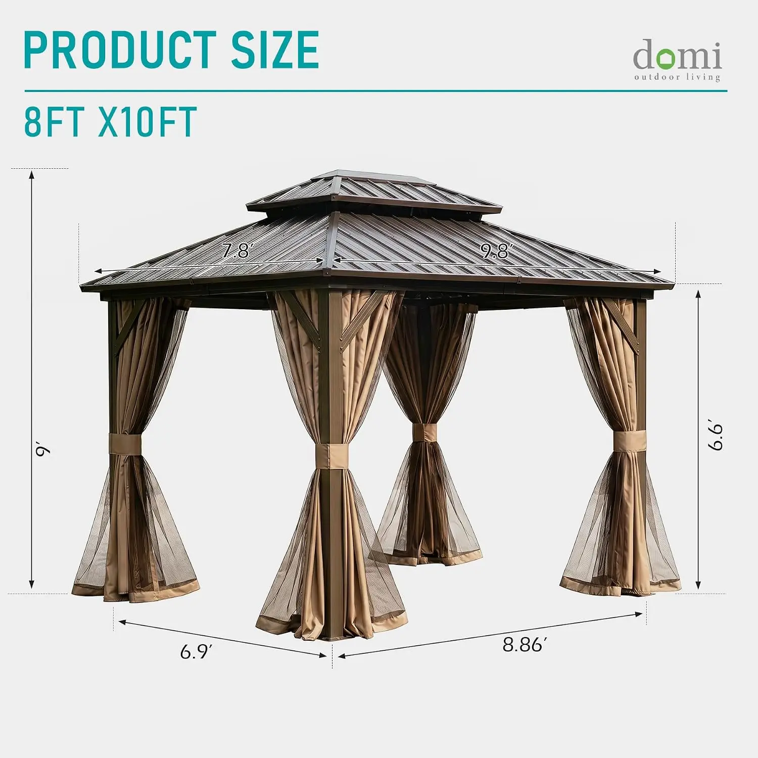 Domi 8'X10' Gazebo with Curtain and Netting, Hardtop Gazebos for Patio | Brown,Heavy Duty Metal Gazebo with, Customized