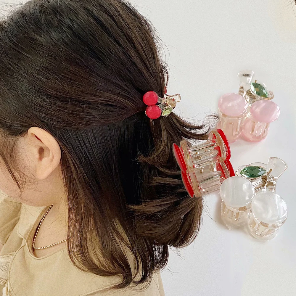 Cute Mini Cherry Hair Claws Non-Slip Acetate Shark Jaw Clamp Women Side Bangs Fruit Barrettes For Kid Girl Friend Gifts