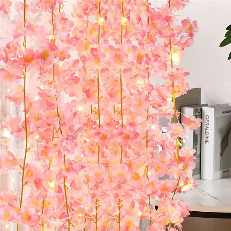 Artificial Pink Sakura Flower Garland Cherry Blossoms Vines Wedding Arch Decor Fake Floral Home Party Backdrop Decoration Gift