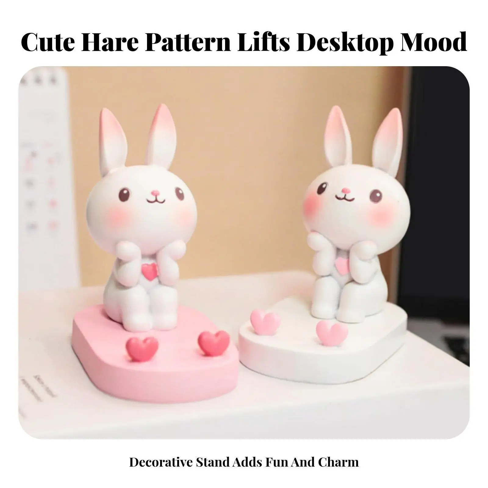 Cute Rabbit Mobile Phone Stand Resin Bunny Sculpture Desk Ornament Universal Holder for Watching Videos and Reading