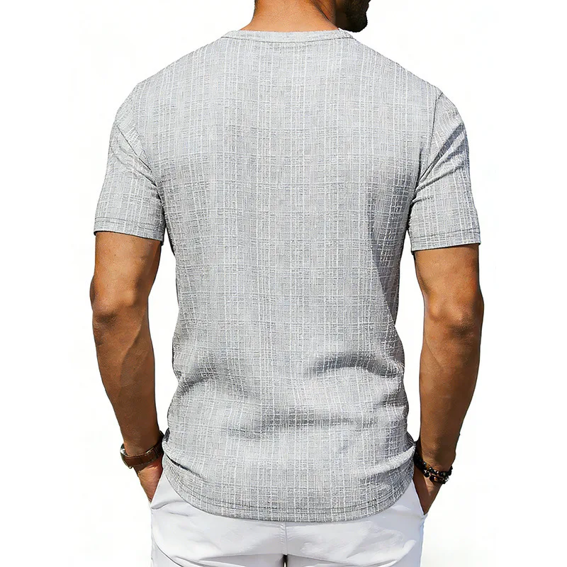Grenzüberschreitendes, lockeres, atmungsaktives Herren-Sommer-T-Shirt aus Bambus, lässiges Hawaii-Strand-T-Shirt mit V-Ausschnitt und kurzen Ärmeln – Detail 5