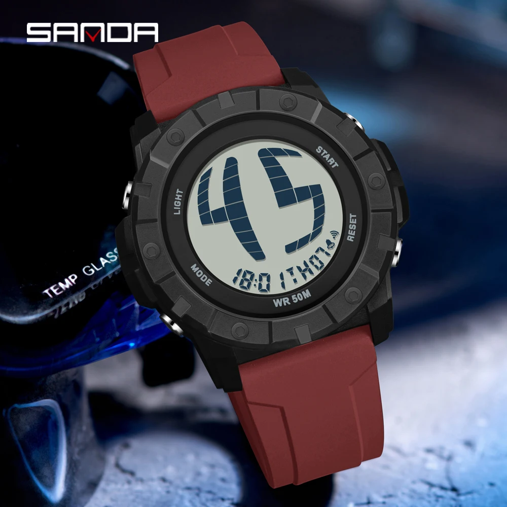 SANDA 2209 موضة فاخرة ساعة رقمية للرجال الطلب الكبير الرياضة إضاءة مقاومة للماء طالب ساعة إلكترونية ساعة تنبيه 2026