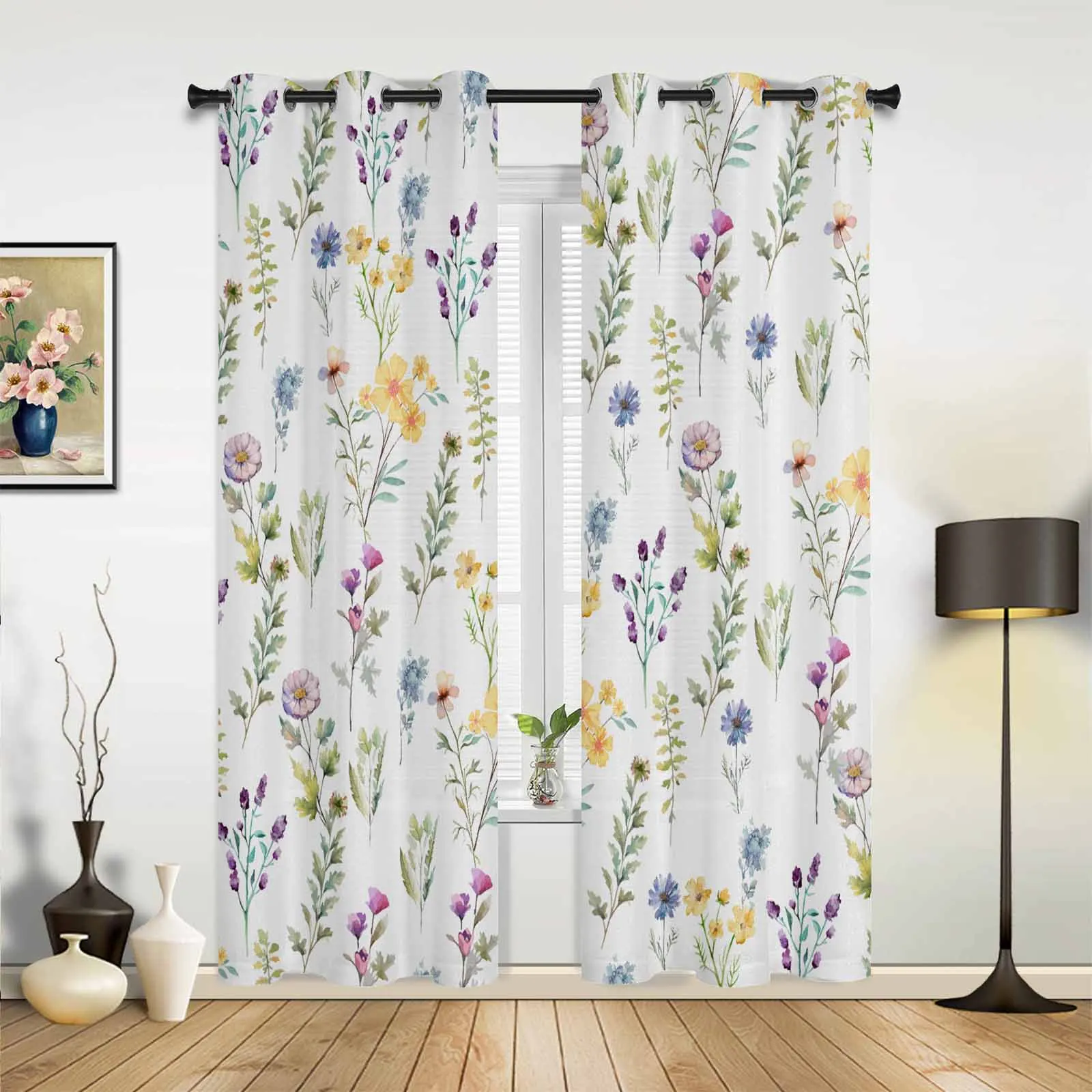 Flower Watercolor Hand Painted Window Curtains for Living Room Bedroom Curtain Modern Kitchen Blinds Drapes Curtains