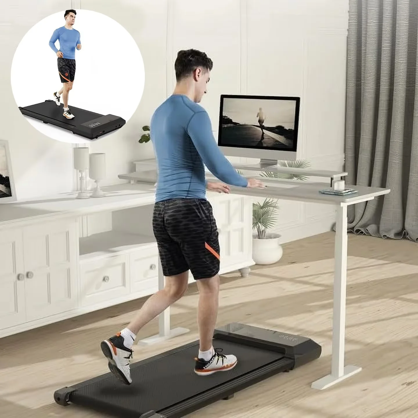 2-in-1-Laufband mit Gehpad, tragbar, für Zuhause und Büro unter dem Schreibtisch, 15,35 x 31,5 Zoll, Gürtellaufband mit max. 250 lbs, leises 45 dB-Laufband