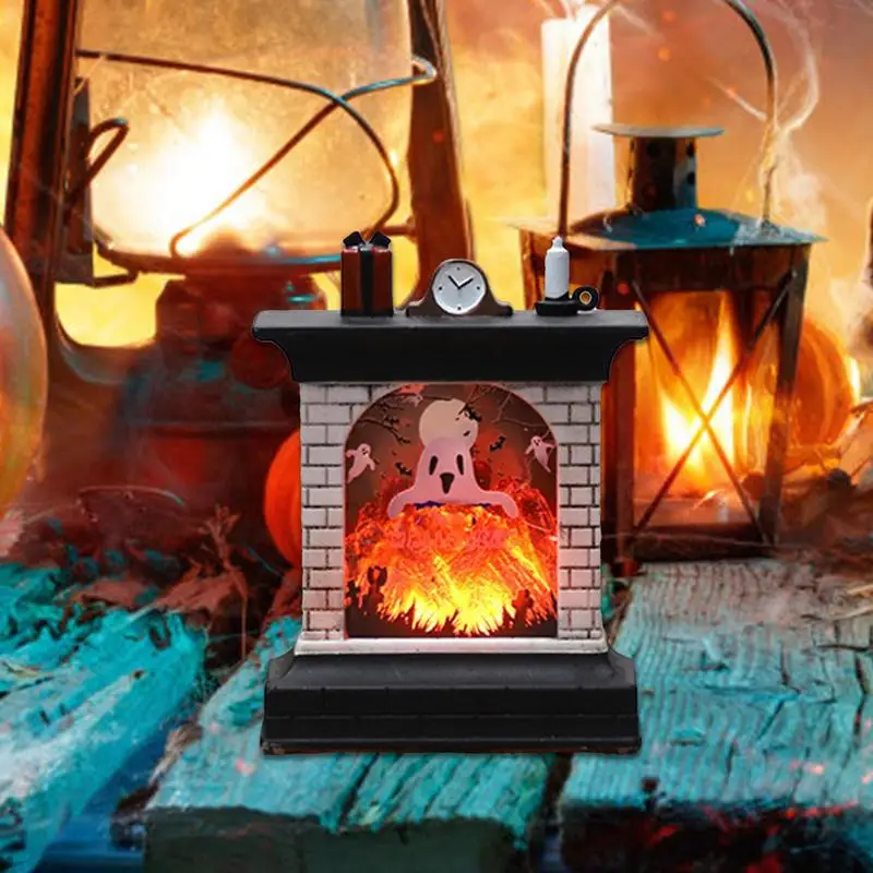 Fireplace Night Lantern Halloween Pattern LED Nightlight Halloween Decorations Table Lamp Decorative Lights For Bedside