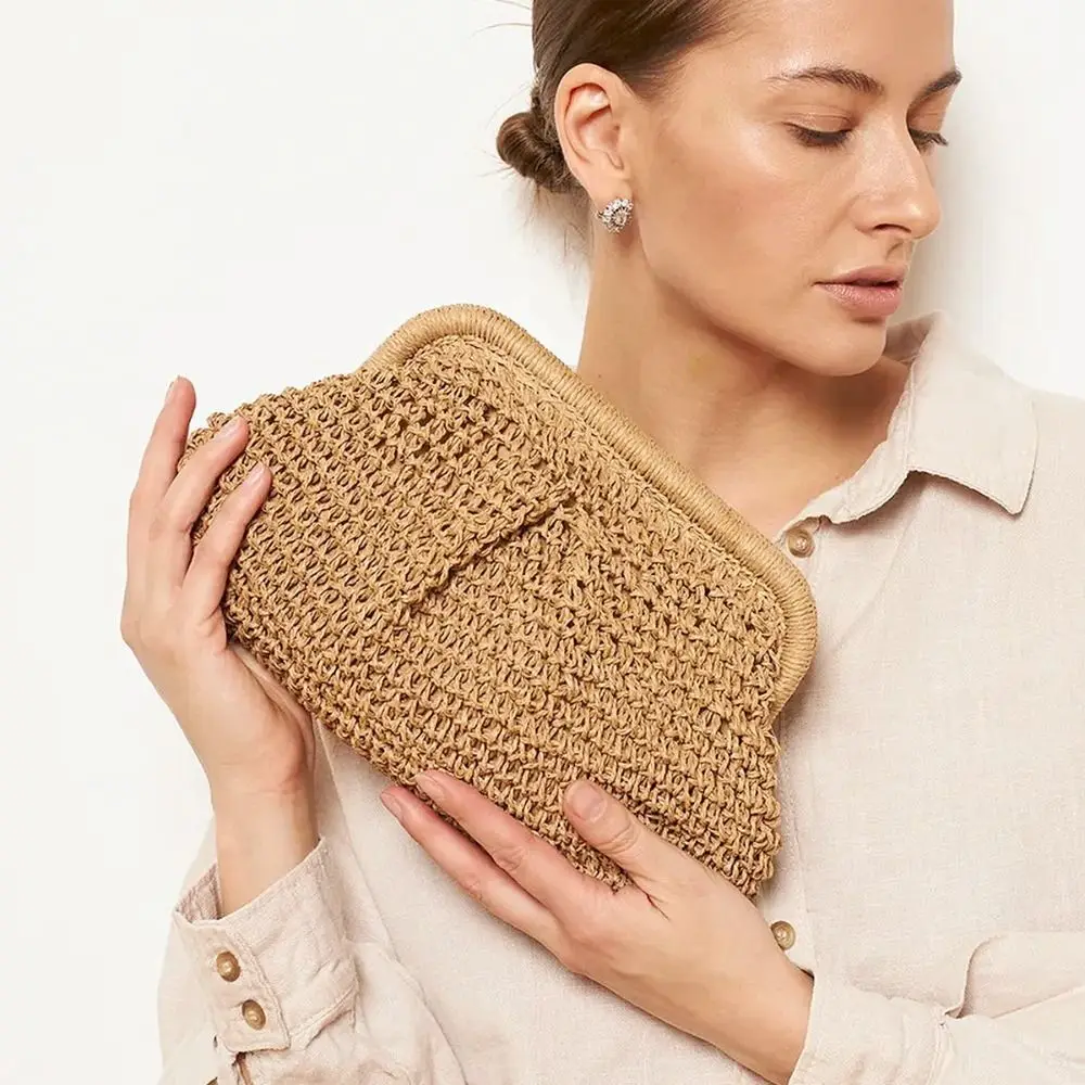 

Bohemian Shell-shaped Weave Bag Hollowed Out Chain Strap Straw Shoulder Bag Large Capacity Handbag Chain Crossbody Bag