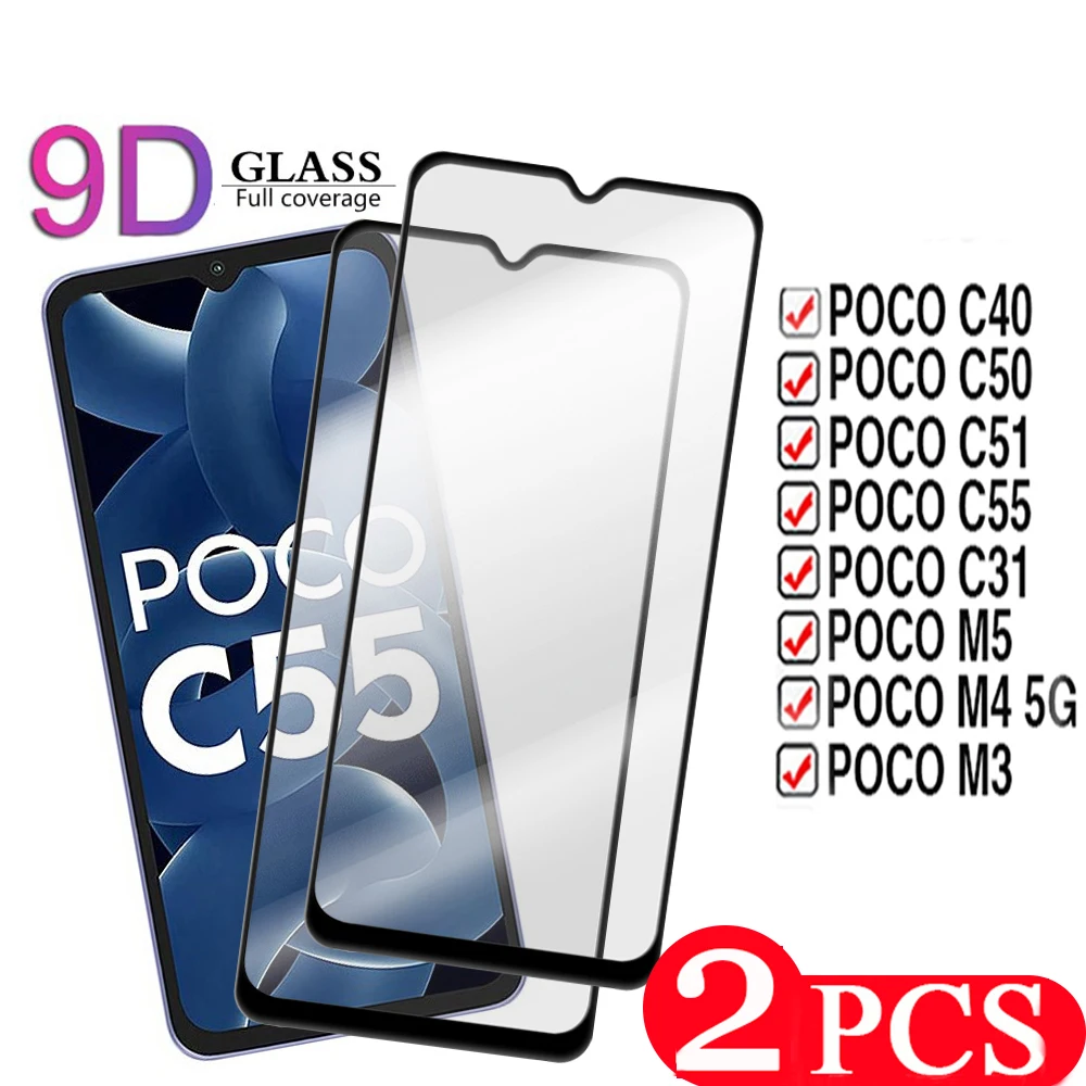 2PCS Tempered glass For xiaomi Poco C55 C51 protective film For xiaomi Poco C40 C50 M5 M4 M3 F5 Pro C31 phone screen protector