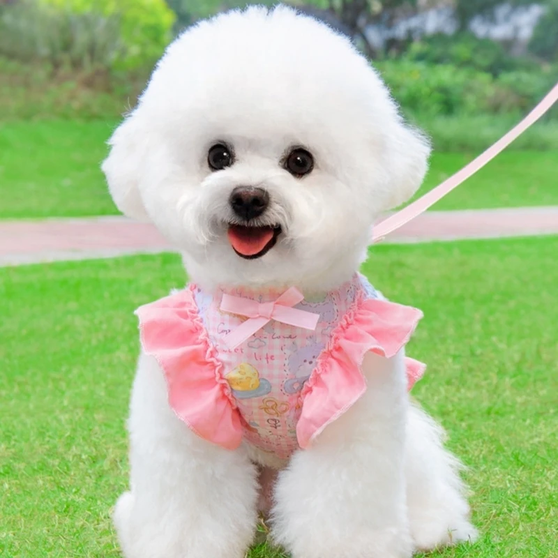 Routine Use Small Dog Walking Harnesses Set, Fabric Bodywear with Side Trim and Decorative Front Panel for Daily Walk Wear HX6C