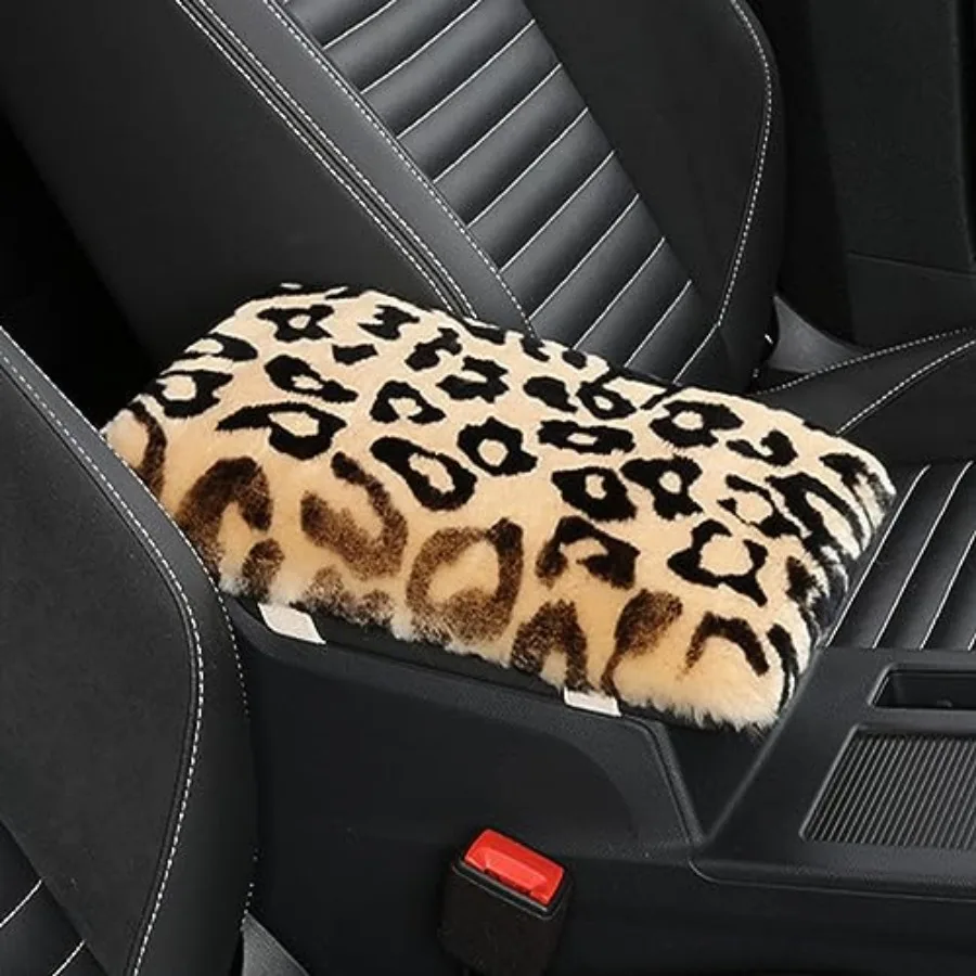 

Genuine Sheepskin Center Console Cover Pad Genuine Furry Fluffy Wool Fur Car Armrest Cover Protector Universal Fit for SUV/Truc