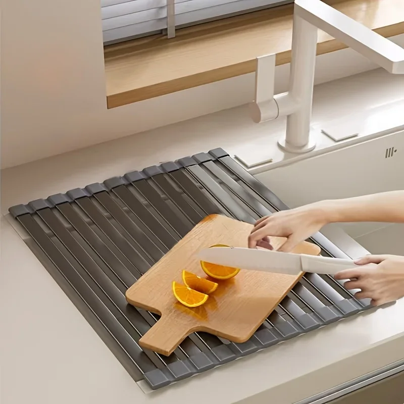 

Складная полка для слива кухонной раковины, силиконовый алюминиевый сплав, устойчивая к ржавчине сушилка для посуды с фруктами и овощами, бытовая полка для хранения сушки