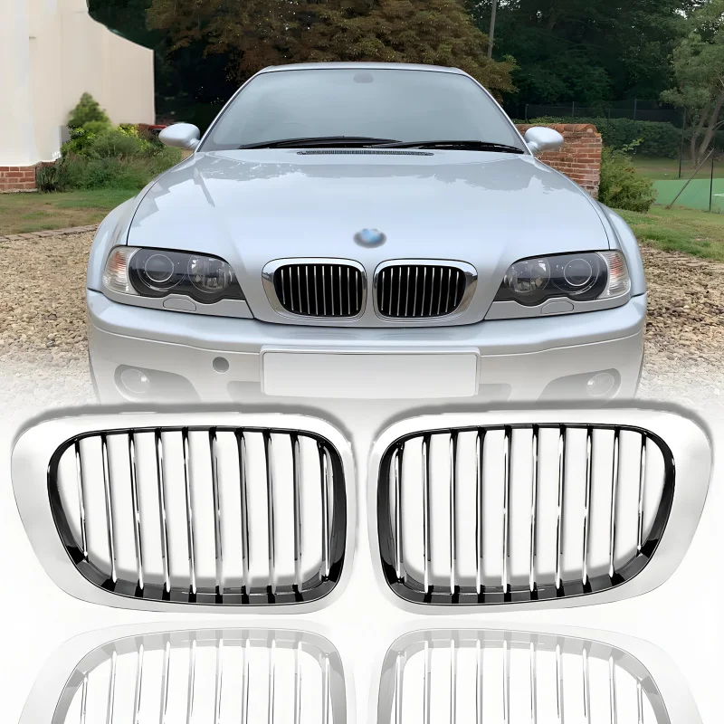 

a Pair 2 Chrome-colored front kidney grille，Applicable for bmw E46 3 Series 325Ci 330Ci Transition door - Shiny metallic surface