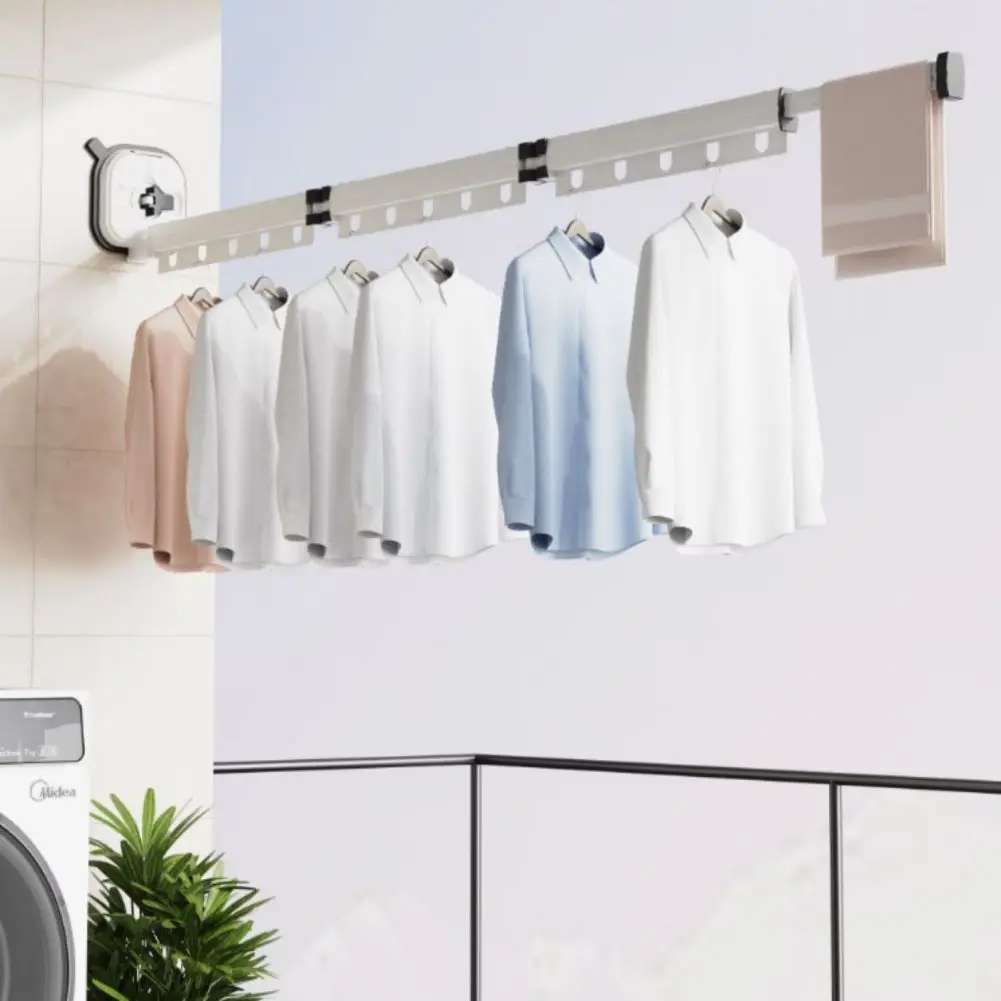 Retractable Laundry Wall Drying Rack Aluminum Alloy Suction Cup Type Clothes Drying Rack Balcony Laundry Room Wardrobe Bathroom