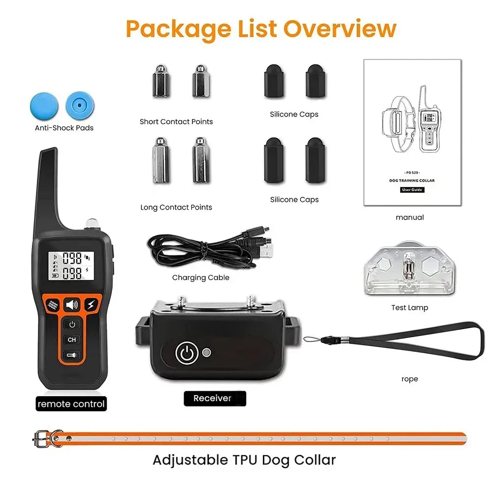 1000M Dog Training Collar With Remote,Dog Bark Collar,Waterproof Rechargeable Training Dog Collar with Shock Vibration Sound