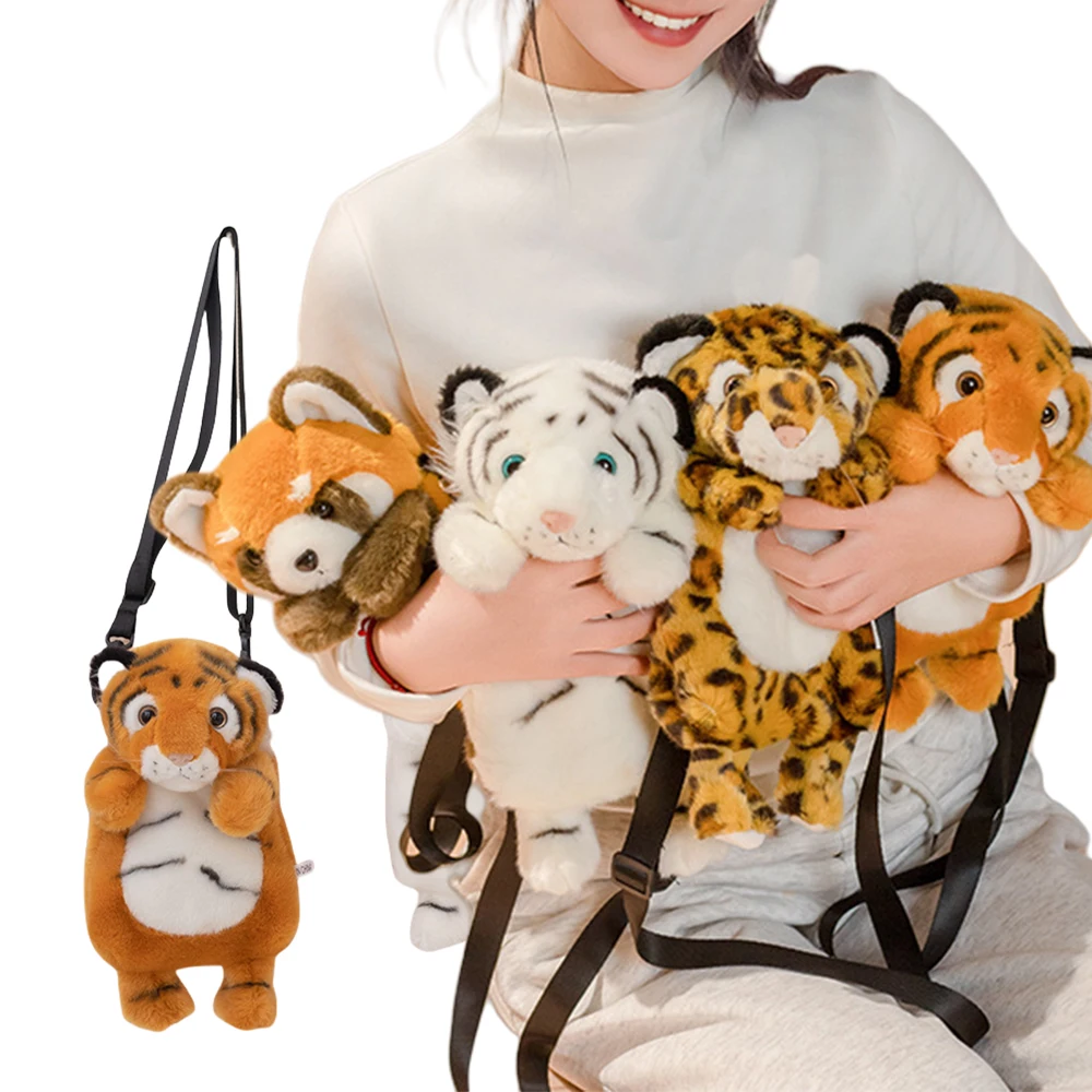 28cm Soft Cute Plush Bag Animal Style Red Panda Leopard Tiger Koala Plushies Phone Coin Purse Kawaii Hangout Bags Girl Gift
