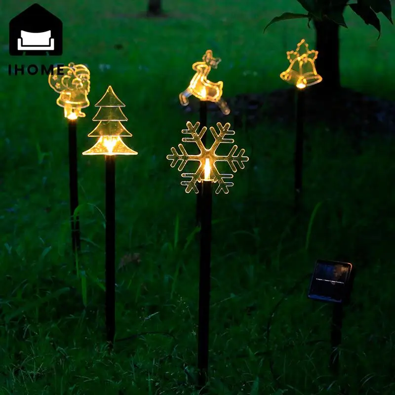 IHOME Led Solar Energy Ground Plug Five Pointed Star Snowflake Christmas Tree Bell Deer Outdoor Garden Decorative Lights 2024