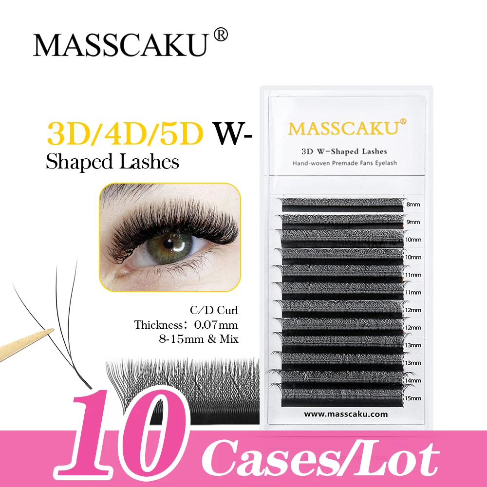 10cases/lot MASSCAKU W Shape 0.07mm Clover Black False Lashes 3D 4D 5D 6D W Style Volume Individual Eyelashes Extension