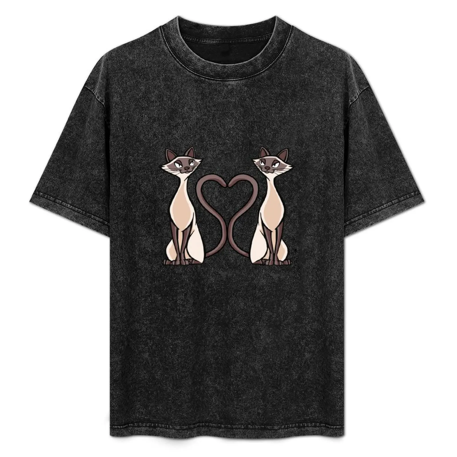 

Siamese cats with hearts T-Shirt Sports Casual Short Sleeve Cotton Tee