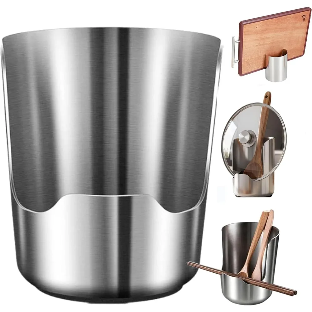 2 In1 Multi-functional Kitchen Utensil Holder, Heavy Duty Stainless Steel Pot Lid &Spoon Rack, Space Vertical Stand for Spatulas