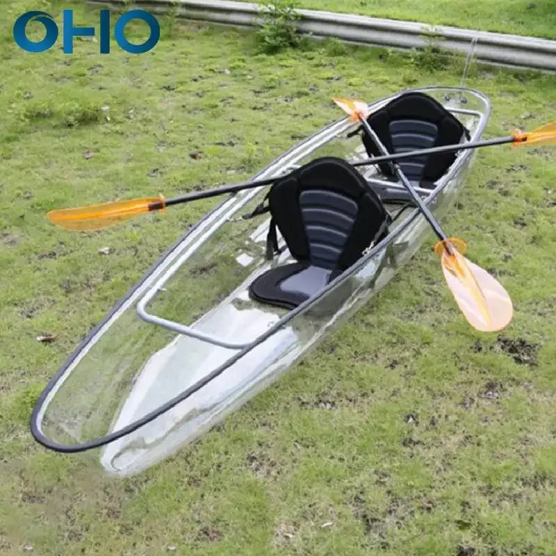 Wholesale Clear Bottom Transparent Crystal Kayak With LED Light Plastic Fishing Canoe 2 Person On Ocean Lakes For Sale