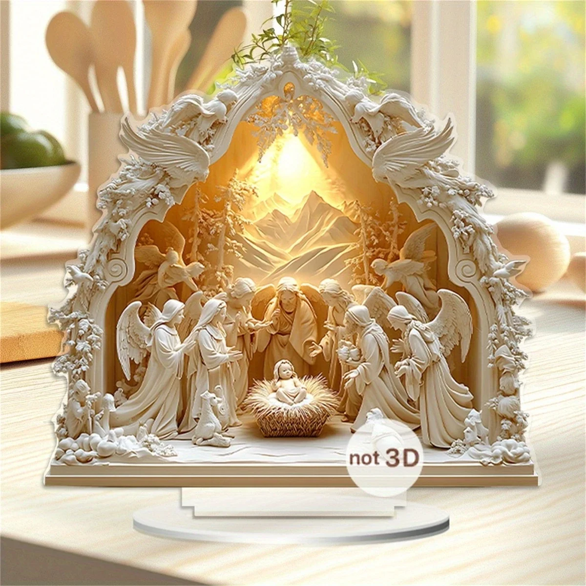 

2D Acrylic Desktop Christmas Decor - Jesus' Birth Scene Virgin Mary Angel Cartoon Color Print Christian Home Festive Gift